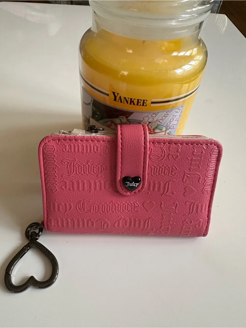 Juicy Couture Pink Embossed Zip Card Holder with Heart Charm